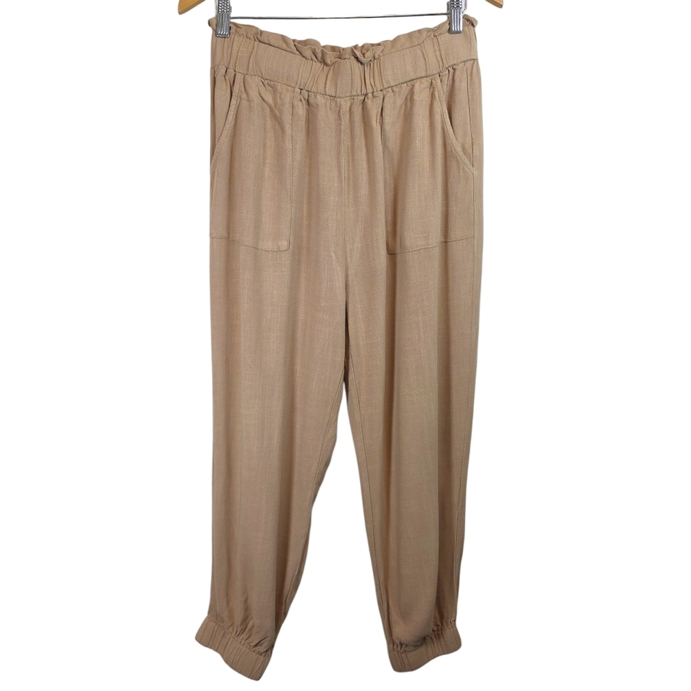 Doe & Rae 100% Cotton Pants Sz M Resortwear Travel Linen Style Joggers EUC